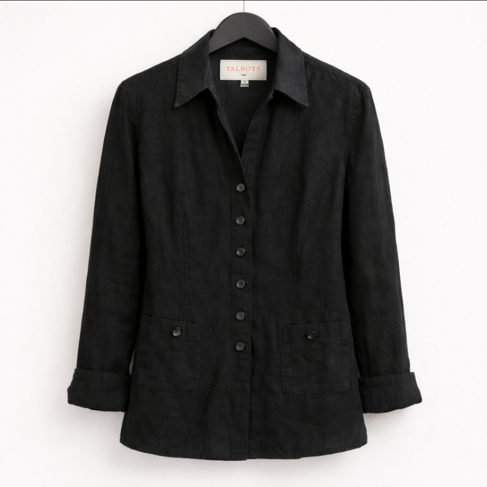 Talbots Black Irish Linen Blouse Sz 18